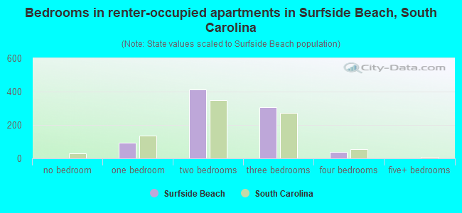 Bedrooms in renter-occupied apartments in Surfside Beach, South Carolina