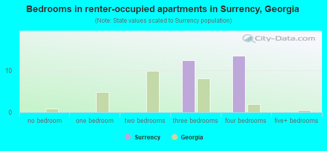Bedrooms in renter-occupied apartments in Surrency, Georgia