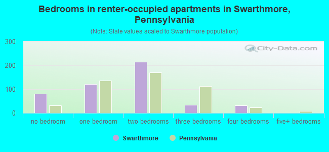 Bedrooms in renter-occupied apartments in Swarthmore, Pennsylvania