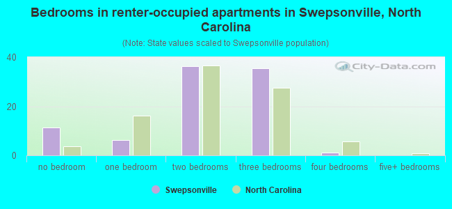 Bedrooms in renter-occupied apartments in Swepsonville, North Carolina