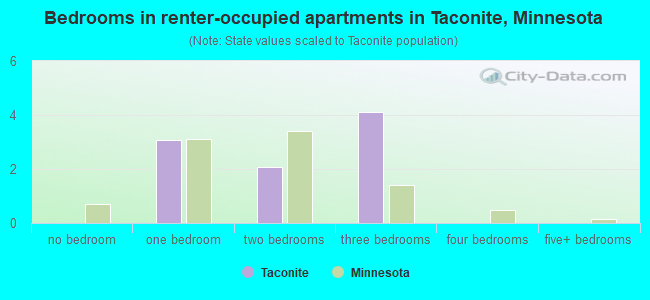 Bedrooms in renter-occupied apartments in Taconite, Minnesota