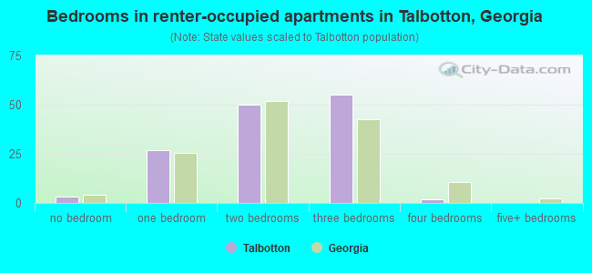 Bedrooms in renter-occupied apartments in Talbotton, Georgia