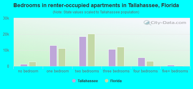 Bedrooms in renter-occupied apartments in Tallahassee, Florida