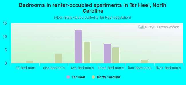 Bedrooms in renter-occupied apartments in Tar Heel, North Carolina