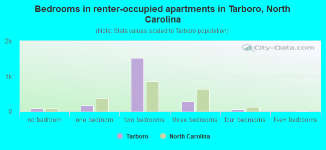 Bedrooms in renter-occupied apartments in Tarboro, North Carolina