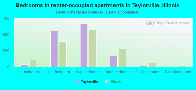 Bedrooms in renter-occupied apartments in Taylorville, Illinois