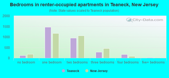 Bedrooms in renter-occupied apartments in Teaneck, New Jersey