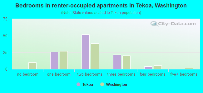 Bedrooms in renter-occupied apartments in Tekoa, Washington