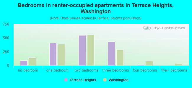Bedrooms in renter-occupied apartments in Terrace Heights, Washington