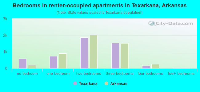 Bedrooms in renter-occupied apartments in Texarkana, Arkansas