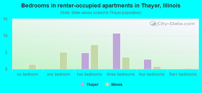 Bedrooms in renter-occupied apartments in Thayer, Illinois