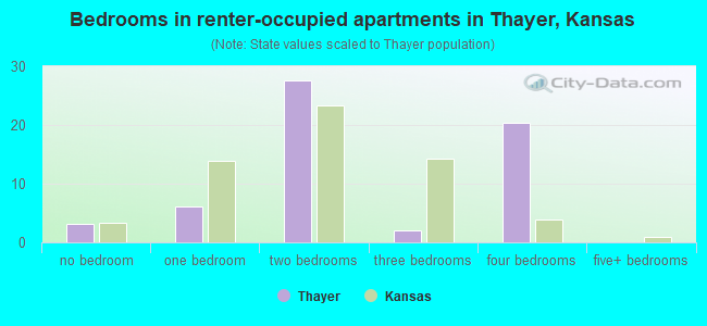 Bedrooms in renter-occupied apartments in Thayer, Kansas