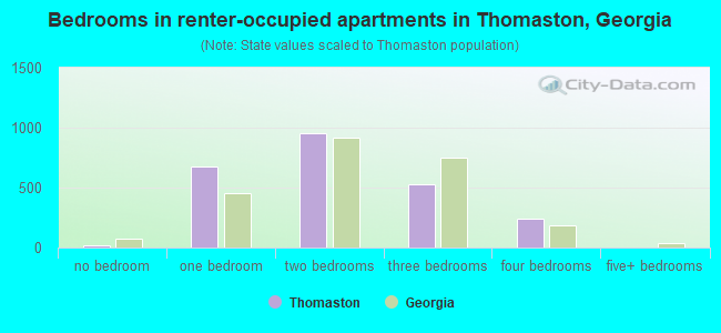 Bedrooms in renter-occupied apartments in Thomaston, Georgia