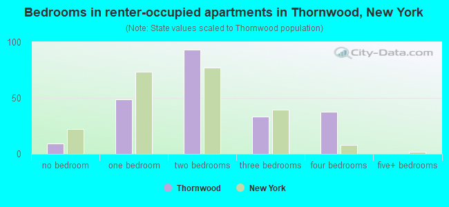 Bedrooms in renter-occupied apartments in Thornwood, New York