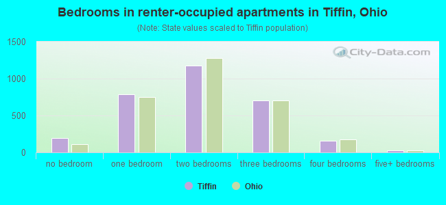 Bedrooms in renter-occupied apartments in Tiffin, Ohio