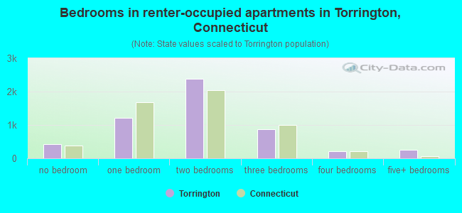 Bedrooms in renter-occupied apartments in Torrington, Connecticut