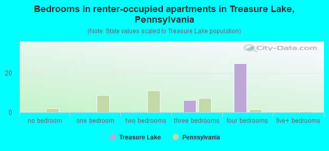 Bedrooms in renter-occupied apartments in Treasure Lake, Pennsylvania