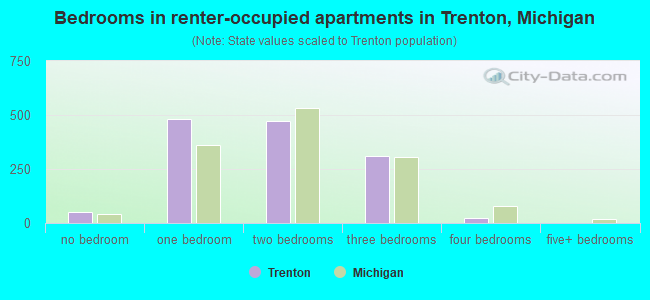 Bedrooms in renter-occupied apartments in Trenton, Michigan