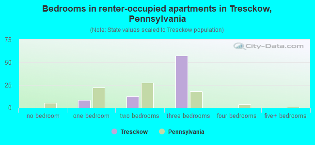 Bedrooms in renter-occupied apartments in Tresckow, Pennsylvania