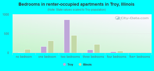 Bedrooms in renter-occupied apartments in Troy, Illinois