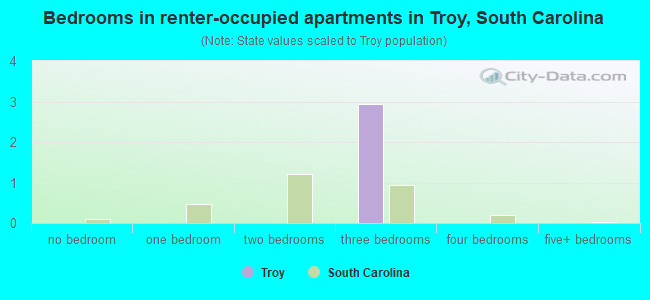 Bedrooms in renter-occupied apartments in Troy, South Carolina