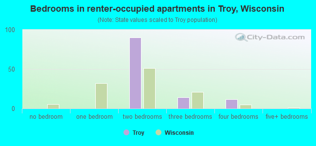 Bedrooms in renter-occupied apartments in Troy, Wisconsin