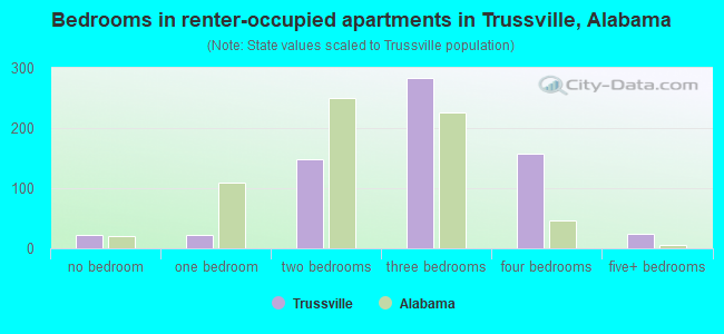 Bedrooms in renter-occupied apartments in Trussville, Alabama
