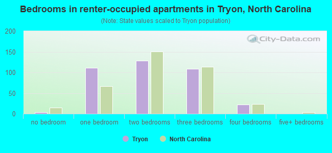 Bedrooms in renter-occupied apartments in Tryon, North Carolina