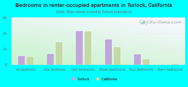 Bedrooms in renter-occupied apartments in Turlock, California