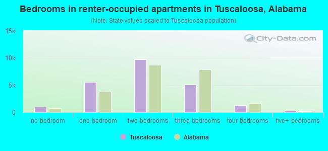 Bedrooms in renter-occupied apartments in Tuscaloosa, Alabama