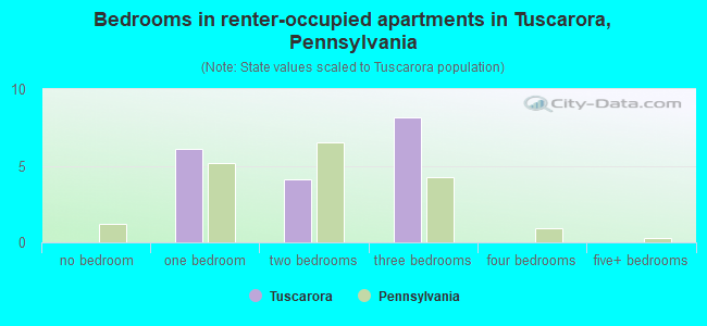 Bedrooms in renter-occupied apartments in Tuscarora, Pennsylvania