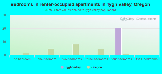 Bedrooms in renter-occupied apartments in Tygh Valley, Oregon