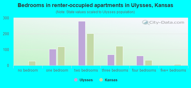 Bedrooms in renter-occupied apartments in Ulysses, Kansas