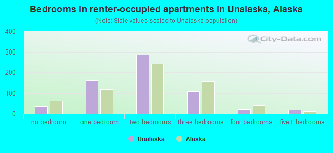 Bedrooms in renter-occupied apartments in Unalaska, Alaska