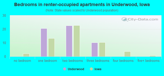 Bedrooms in renter-occupied apartments in Underwood, Iowa