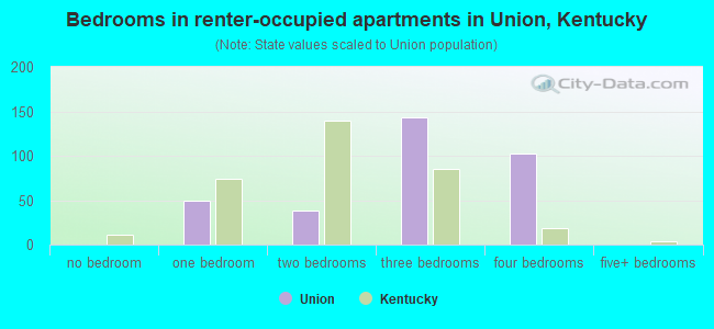 Bedrooms in renter-occupied apartments in Union, Kentucky