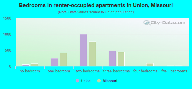 Bedrooms in renter-occupied apartments in Union, Missouri