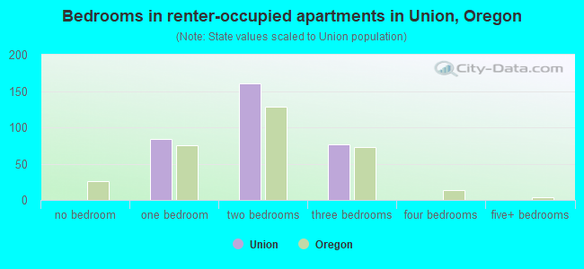 Bedrooms in renter-occupied apartments in Union, Oregon