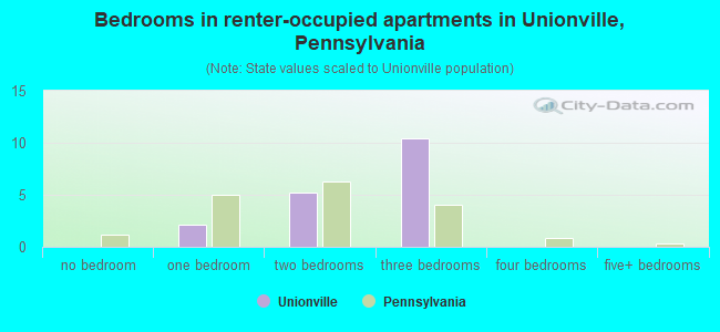 Bedrooms in renter-occupied apartments in Unionville, Pennsylvania