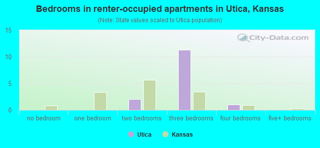 Bedrooms in renter-occupied apartments in Utica, Kansas