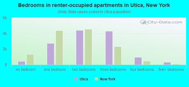Bedrooms in renter-occupied apartments in Utica, New York
