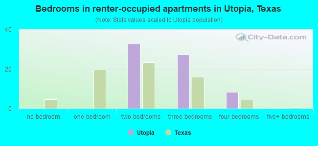 Bedrooms in renter-occupied apartments in Utopia, Texas