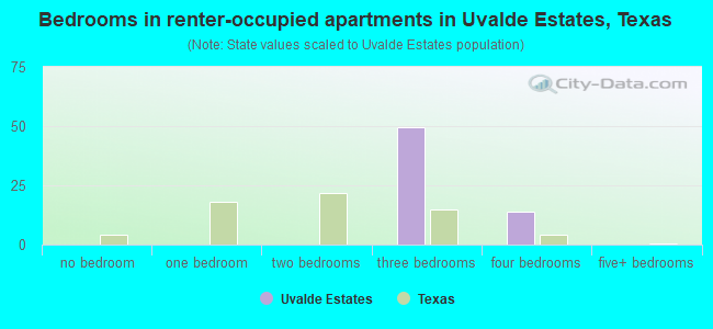 Bedrooms in renter-occupied apartments in Uvalde Estates, Texas
