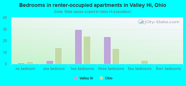 Bedrooms in renter-occupied apartments in Valley Hi, Ohio