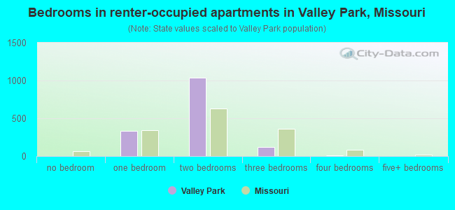 Bedrooms in renter-occupied apartments in Valley Park, Missouri
