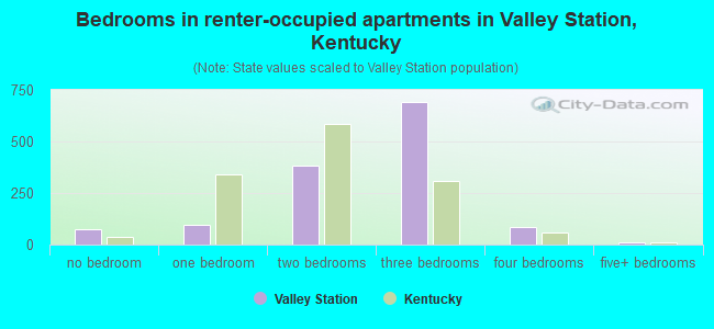 Bedrooms in renter-occupied apartments in Valley Station, Kentucky