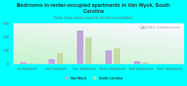 Bedrooms in renter-occupied apartments in Van Wyck, South Carolina