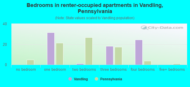 Bedrooms in renter-occupied apartments in Vandling, Pennsylvania