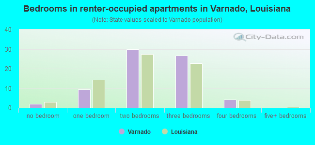 Bedrooms in renter-occupied apartments in Varnado, Louisiana