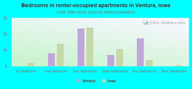 Bedrooms in renter-occupied apartments in Ventura, Iowa